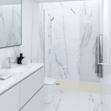 Mampara de Ducha de Obra para Recoveco Completa con Perfilería de Color Greige Opaco y Plato de Ducha Efecto Piedra - RAK Feeling x Hudson Reed