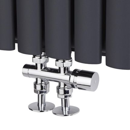 Llaves Rectas Cromadas para Radiador y Toallero con Conexión Central Completas con Cabezal Minimalista Cromado con Selección de Múltiples Adaptadores - Multiblock H
