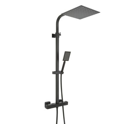 Columna de Ducha Moderna con Mezclador de Ducha Termostático en Barra Cuadrado Completa con Alcachofa de Ducha Cuadrada y Telefonillo - Negro - Arvel