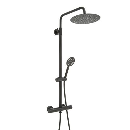 Columna de Ducha con Mezcladora de Ducha Termostático en Barra en Estilo Moderno con Alcachofa de Ducha Redonda y Telefonillo de Ducha - Negra - Nox