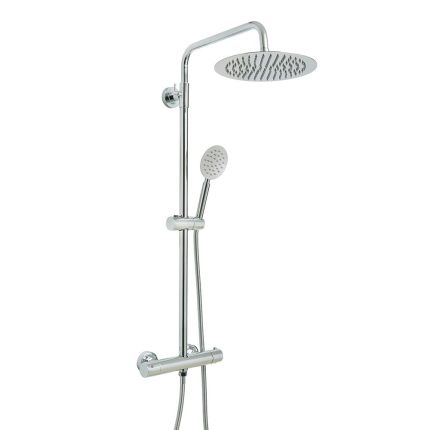 Columna de Ducha con Mezcladora de Ducha Termostático en Barra en Estilo Moderno con Alcachofa de Ducha Redonda y Telefonillo de Ducha - Cromada -  Como