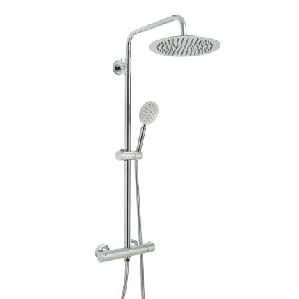 Columna de Ducha con Mezcladora de Ducha Termostático en Barra en Estilo Moderno con Alcachofa de Ducha Redonda y Telefonillo de Ducha - Cromada -  Como