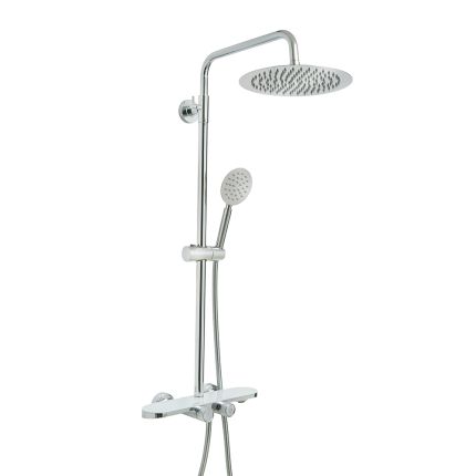 Columna de Ducha Termostática Moderna de 3 Funciones con Mezclador en Barra con Llenador de Bañera Completa con Alcachofa de Ducha Redonda y Telefonillo - Disponible en Distintos Acabados  - Elsie