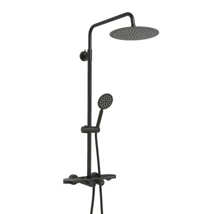 Columna de Ducha Termostática Moderna de 3 Funciones con Mezclador en Barra con Llenador de Bañera Completa con Alcachofa de Ducha Redonda y Telefonillo - Disponible en Distintos Acabados  - Elsie