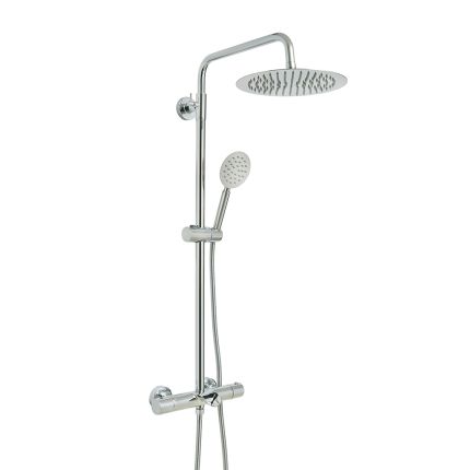 Columna de Ducha Termostática Moderna con Mezclador en Barra Completa con Llenador de Bañera, Alcachofa de Ducha Redonda y Telefonillo - Disponible en Distintos Acabados  - Arlo
