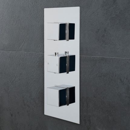 Termostato de Ducha de 3 Funciones con Desviador con Manijas de Control Cuadradas - Kubix