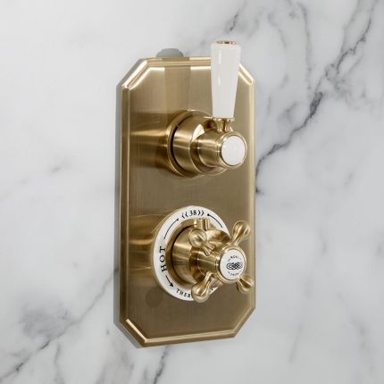 Hudson Reed Elizabeth - Mezclador de Ducha Empotrable Tradicional de 1 Función con Diseño Doble - Oro Satinado