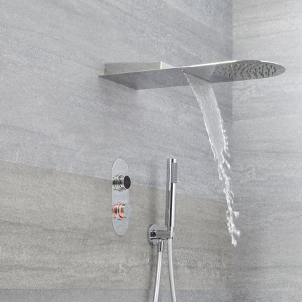 Ducha Digital con Sistema de Control de 3 Salidas con Alcachofa Efecto Lluvia y Cascada con  Telefonillo - Narus