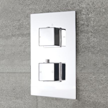 Conjunto de Ducha Termostático de 2 Funciones Cuadrado con Llenador de Bañera y Ducha de Mano - Kubix