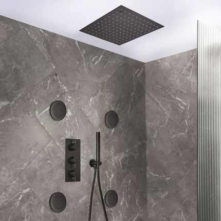 Conjunto de Ducha Termostático Moderno con Alcachofa de Ducha Empotrable, Jets de Ducha de Hidromasaje y Telefonillo de Ducha - Disponible en Distintos Acabados (3 Salidas) - Otto