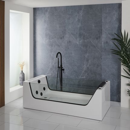Bañera de Hidromasaje Whirlpool con Respaldo Único - 1800mm x 800mm - Negra - Breeze