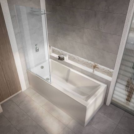 Bañera Recta Moderna con Sección de Ducha Cuadrada - 1700mm x 750mm - Selección de Mampara y Faldones - Sandford