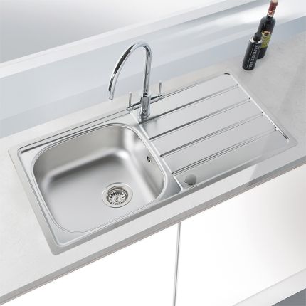 Harlyn Towan - Fregadero de Cocina de Acero Inoxidable de 1 Seno con Escurridor Reversible