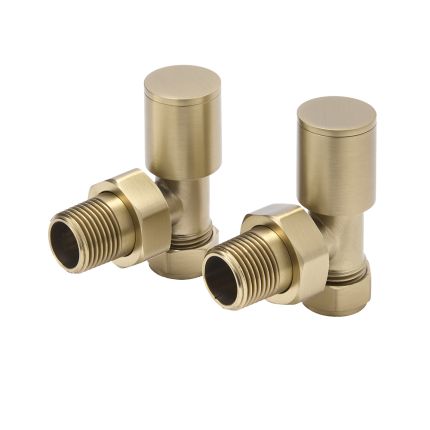 Par de Llaves Angulares de Color Oro Satinado para Radiador y Radiador Toallero para Tubos de Cobre de 15mm