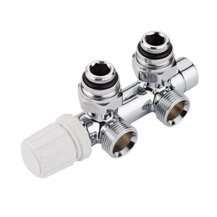 Llaves Rectas Cromadas para Radiador y Toallero de Conexión Central con Cabezal Ergonómico Cromado con Selección de Múltiples Adaptadores - Multiblock H