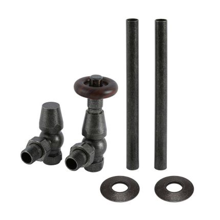 Conjunto con Llaves para Radiador Termostáticas Angulares en Estilo Tradicional y Kit con Conectores  - Peltre - Regent