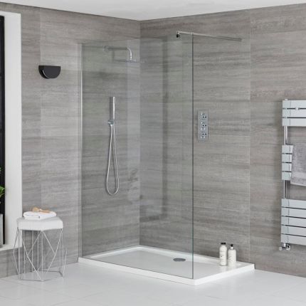 Mampara para Ducha de Obra Portland Completa con Plato de Ducha Blanco Plano y Perfilería Cromada - Disponible en Distintas Medidas
