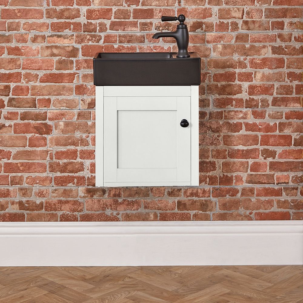Mueble de Lavabo Tradicional Suspendido - Color Gris Ahumado - 400mm - Completo con Lavabo Negro  - Disponible con Manijas en Distintos Diseños y Acabados - Thornton