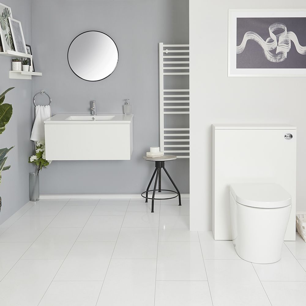 Mueble de Baño de 800mm Color Blanco Opaco con Inodoro y Lavabo Disponible con Opción LED - Newington