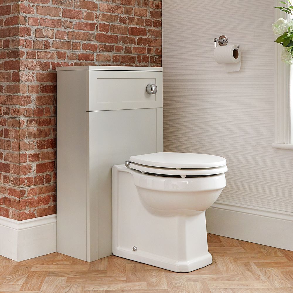 Mueble de WC Tradicional Color Blanco Antiguo de 500mm Completo Inodoro Adosado y Cisterna - Thornton