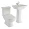 Conjunto Tradicional Cuadrado Blanco para Cuarto de Baño Completo con Lavabo Monoforo, Pedestal, Inodoro y Cisterna de Cerámica - Chester