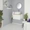 Mueble Base Mural de 600mm Color Blanco Opaco con Lavabo de Sobre Encimera, Encimera de Color Roble y Opción LED - Newington