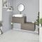 Mueble con Lavabo Doble Mural Asimétrico con Lavabo Sobre Encimera - Gris Opaco - 1400mm - Opción LED - Newington