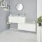 Mueble Base Mural Completo con Lavabo de Sobre Encimera de Color Blanco Opaco con Diseño Escalonado de 1600mm con Opción LED - Newington