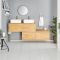 Mueble con Lavabo Doble Mural Asimétrico con 2 Lavabos Sobre Encimera Rectangulares - Color Roble Dorado - 1800mm - Opción LED - Newington