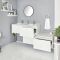 Mueble Base Mural Completo con Lavabo de Sobre Encimera de Color Blanco Opaco con Diseño Escalonado de 1800mm con Opción LED - Newington