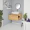 Mueble de Lavabo Mural de 800mm de Color Roble Dorado con Lavabo de Sobre Encimera Cuadrado para Baño Disponible con Opción LED - Newington