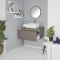 Mueble de Lavabo Mural de 800mm de Color Gris Opaco con Lavabo de Sobre Encimera Cuadrado para Baño Disponible con Opción LED - Newington