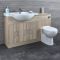 Mueble de Baño con Lavabo e Inodoro Integrado de Cerámica con 3 Puertas y 2 Cajones de MDF Efecto Roble de 1335x850x835mm - Classic Oak