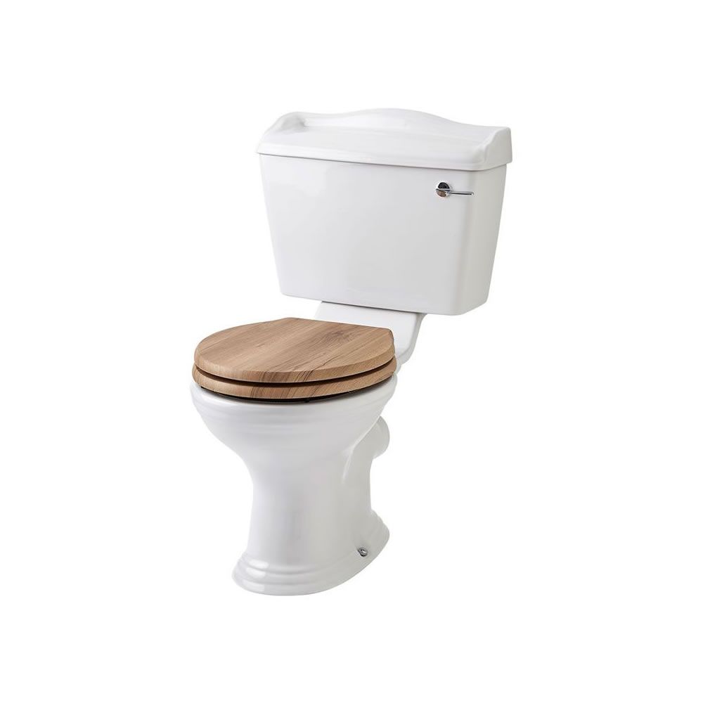 Conjunto con WC Tradicional con Inodoro Completo con Cisterna Alta, Kit de  Descarga de Color Bronce Bruñido y Tapa Blanca - Richmond