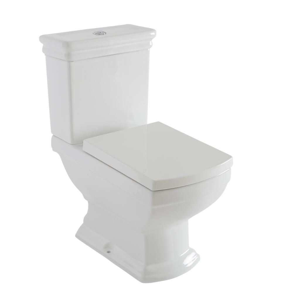 Conjunto con WC Tradicional con Inodoro Completo con Cisterna Alta y Tapa  Blanca - Kit de Descarga Disponible en Distintos Acabados - Richmond
