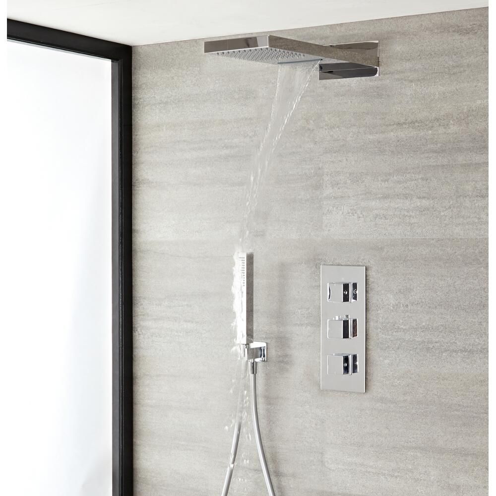 Sistema de ducha expuesto con cabezal de ducha de lluvia de 8 pulgadas,  juego de grifo de ducha de baño de 3 funciones, accesorio de ducha de cobre