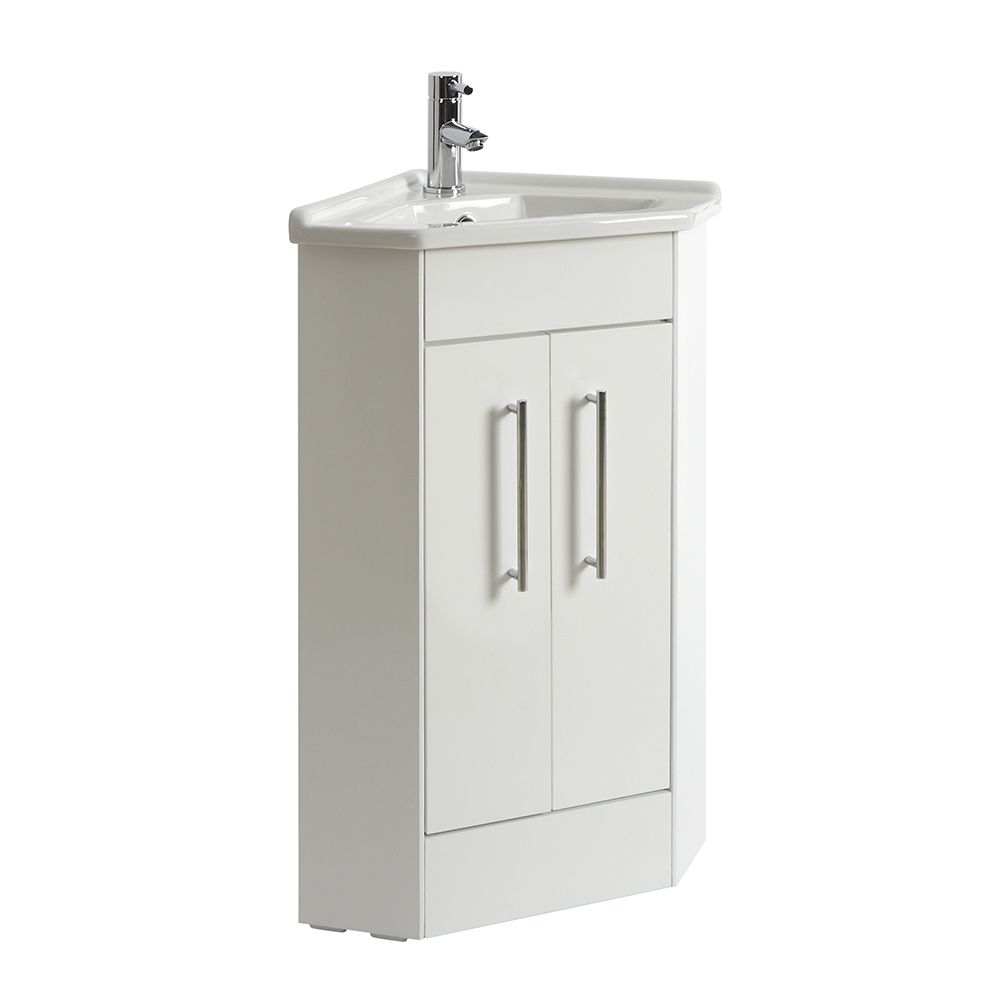 Mueble de Lavabo de Esquina de Apoyo Sobre el Suelo de 555mm de Color  Blanco Completo con Lavabo - Disponible con Variedad de Manijas - Cluo