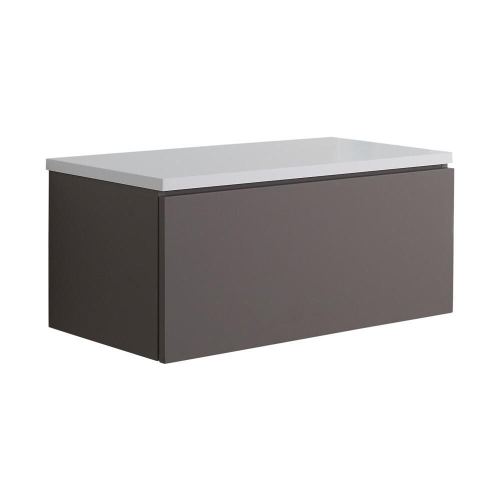 Mueble de Lavabo Mural de 800mm de Color Gris Opaco con Lavabo de Sobre  Encimera Cuadrado para Baño Disponible con Opción LED - Newington