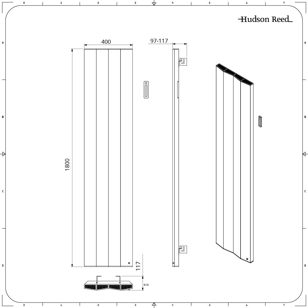 Radiador de Diseño Eléctrico Vertical - Blanco - 1800mm x 400mm - Rubi
