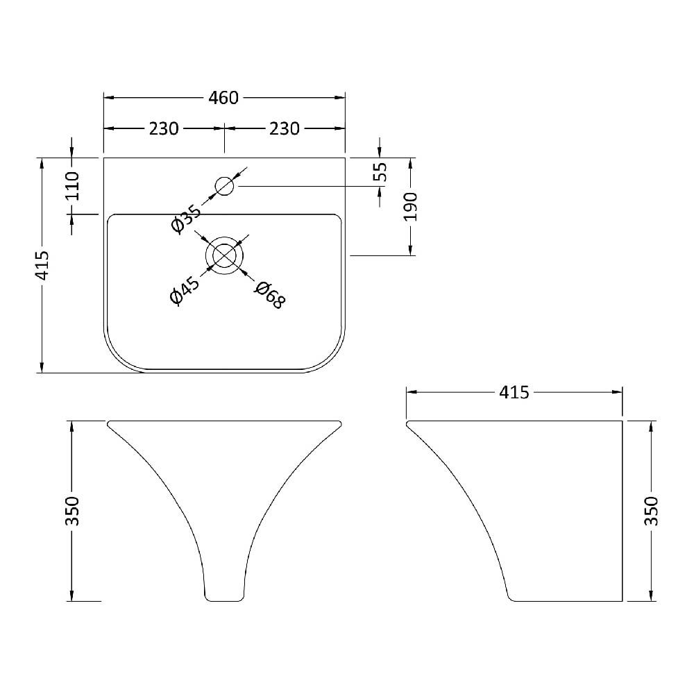 Lavabo Suspendido Rectangular de Cerámica 550x310mm - Halwell