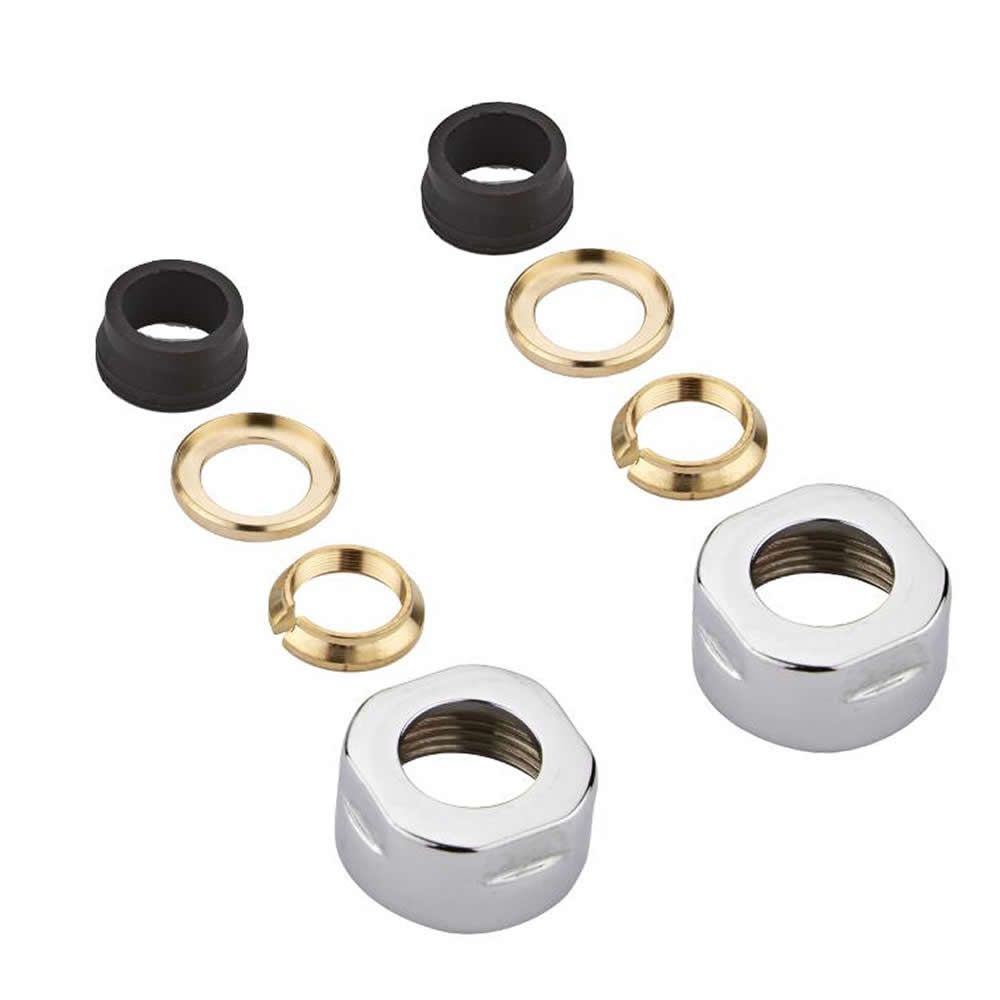 Par de Llaves Angulares Manuales Cromadas para Radiador con Adaptador para Tubos de Cobre de 14mm