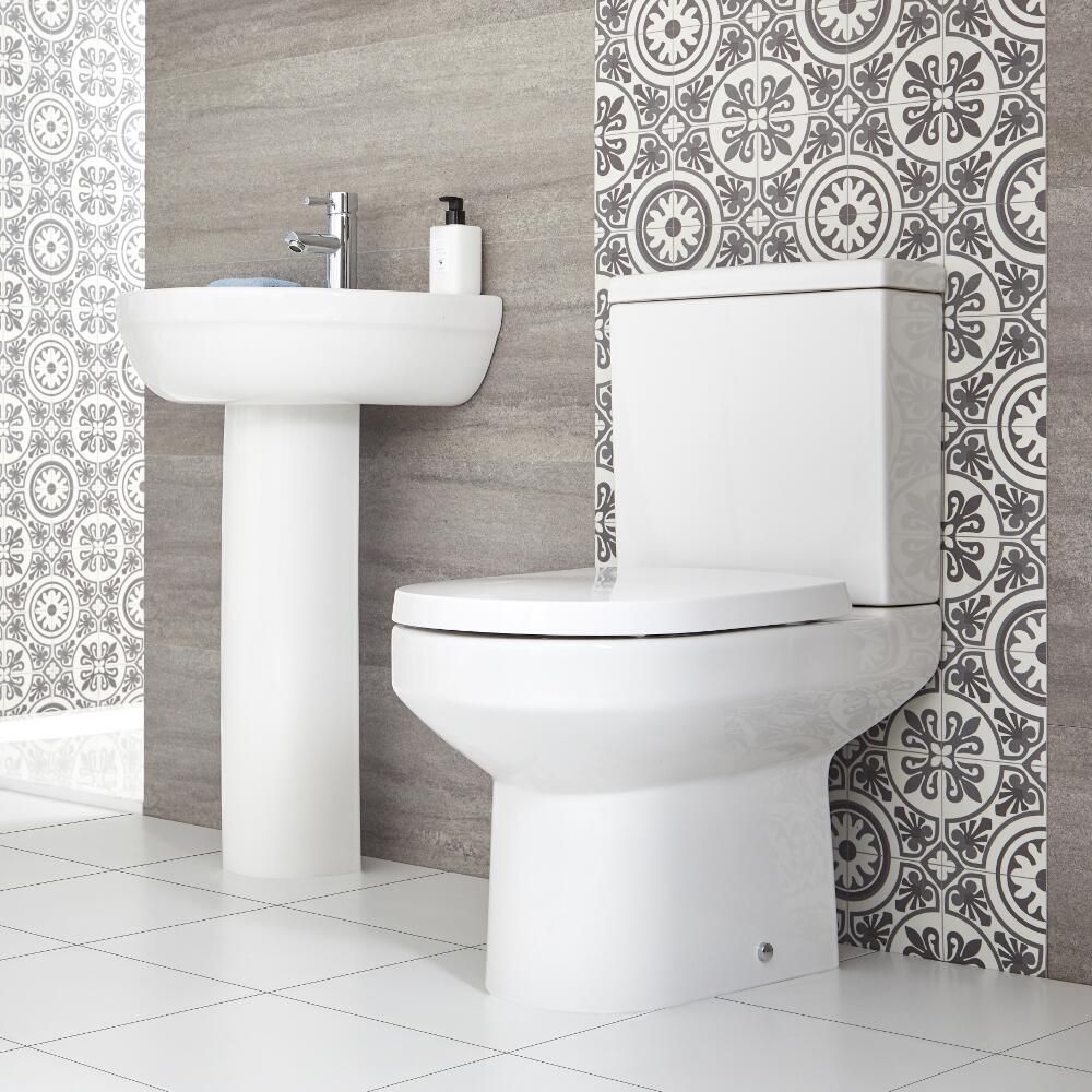 Conjunto para Baño Completo con Inodoro Adosado y Lavabo con Pedestal -  Covelly