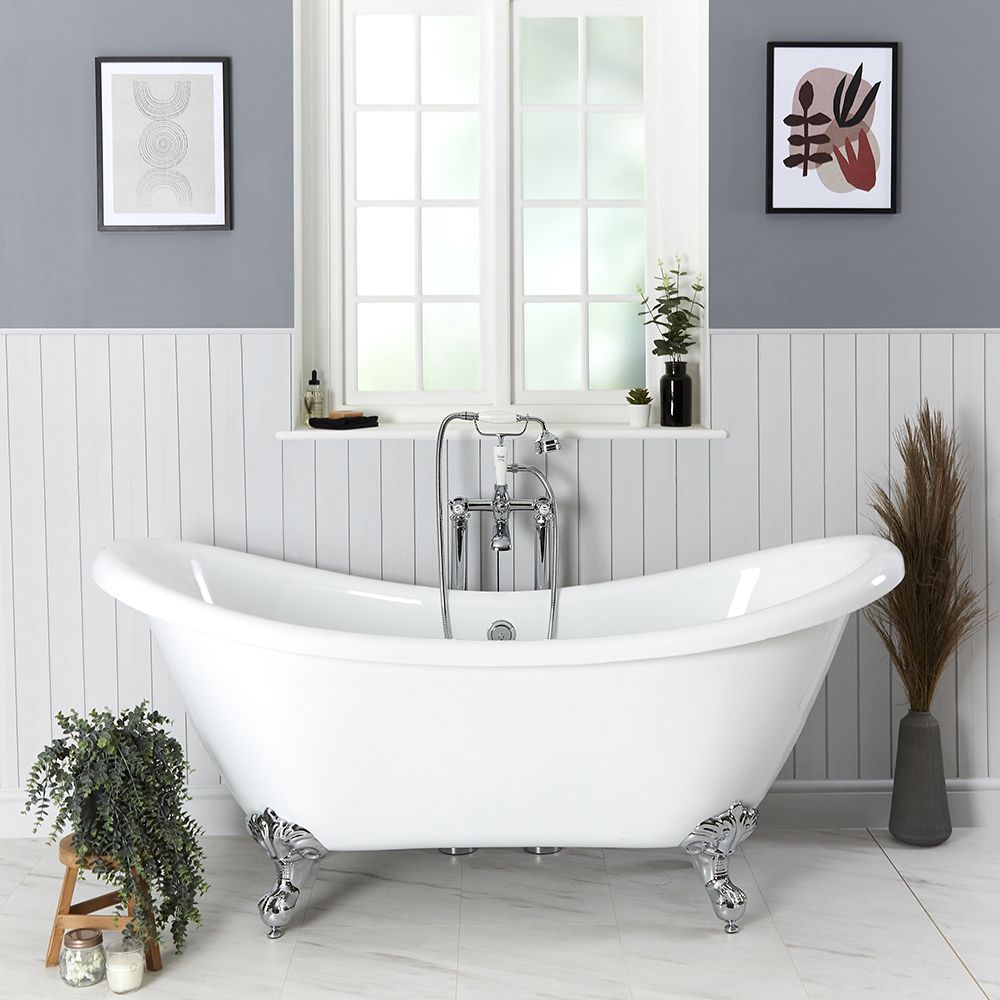 Bañera Acrílica Clásica Exenta Blanca de 1750mm x 730mm con Doble Respaldo - Selección de Patas en Distintos Estilos y Acabados - Legend
