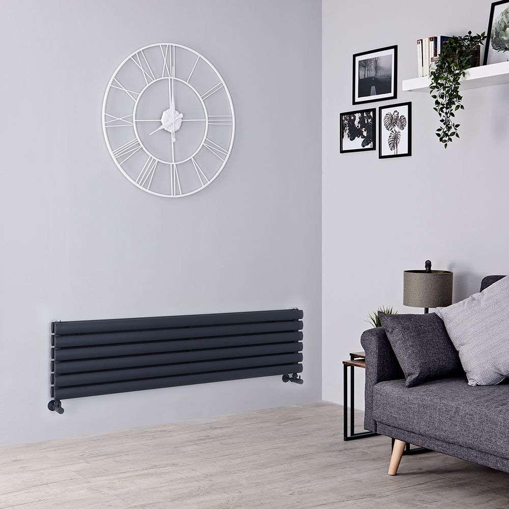 Radiador de Diseño Horizontal Antracita - 354mm x 1400mm (Panel Doble) - Revive
