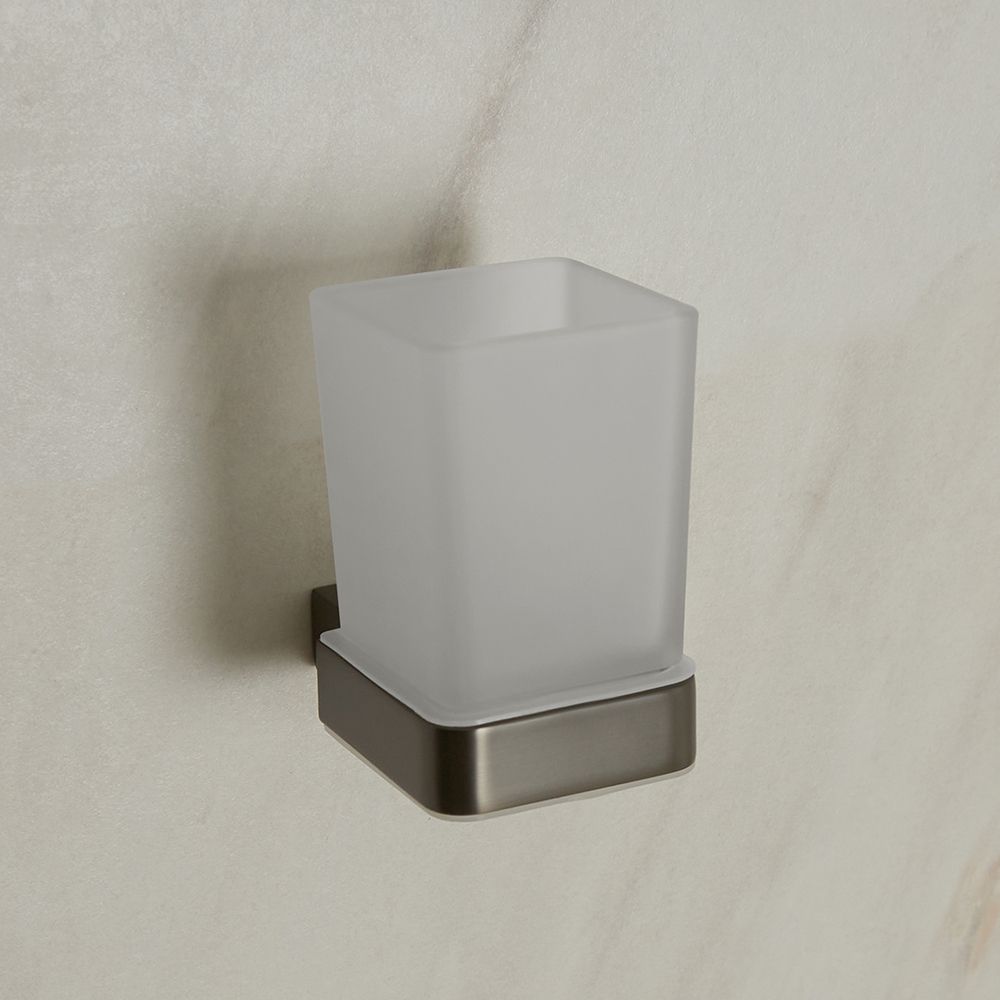 Vaso Porta Cepillo de Dientes y Soporte Porta Vaso - Moderno - Gris Metalizado - Orno