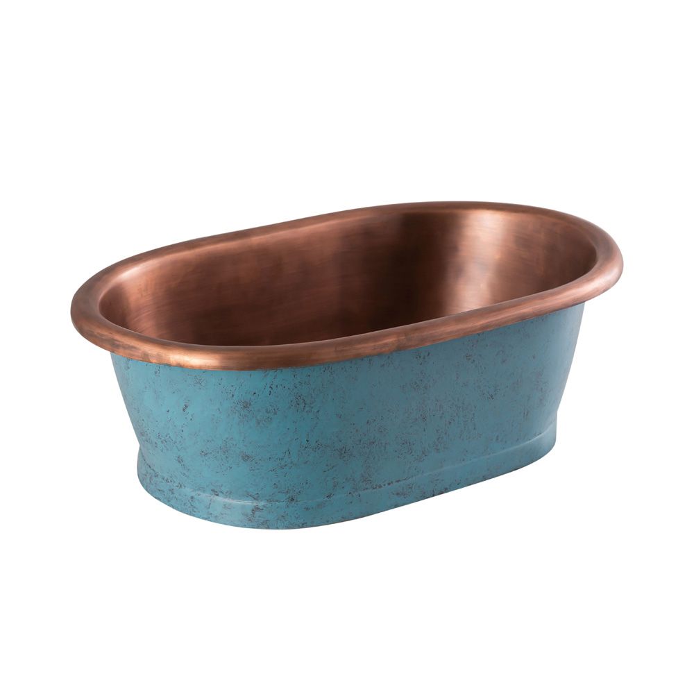 Lavabo Sobre Encimera en Cobre en Estilo Retro -  530mm x 345mm x 180mm - (Sin Agujeros para la Grifería) - Cobre con Exterior Azul con Pátina