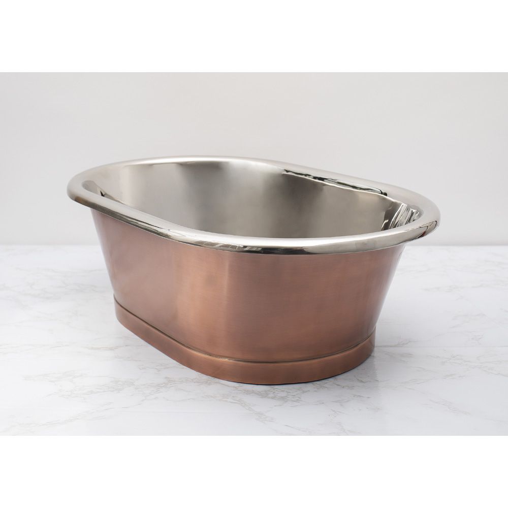 Lavabo Sobre Encimera en Cobre en Estilo Retro - 530mm x 345mm x 180mm - (Sin Agujeros para la Grifería) - Cobre Antiguo con Interior en Níquel