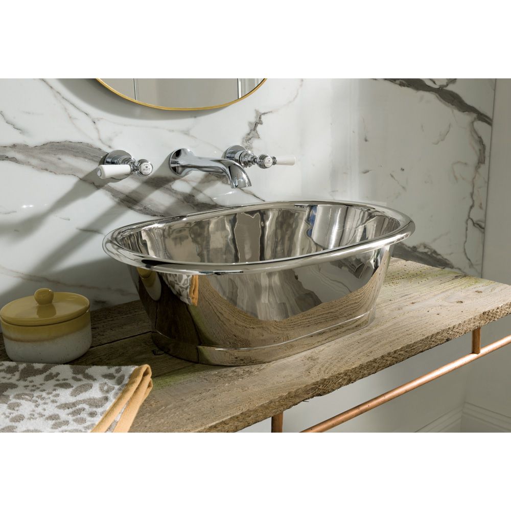 Lavabo Sobre Encimera en Cobre en Estilo Retro -  530mm x 345mm x 180mm - (Sin Agujeros para la Grifería) - Níquel