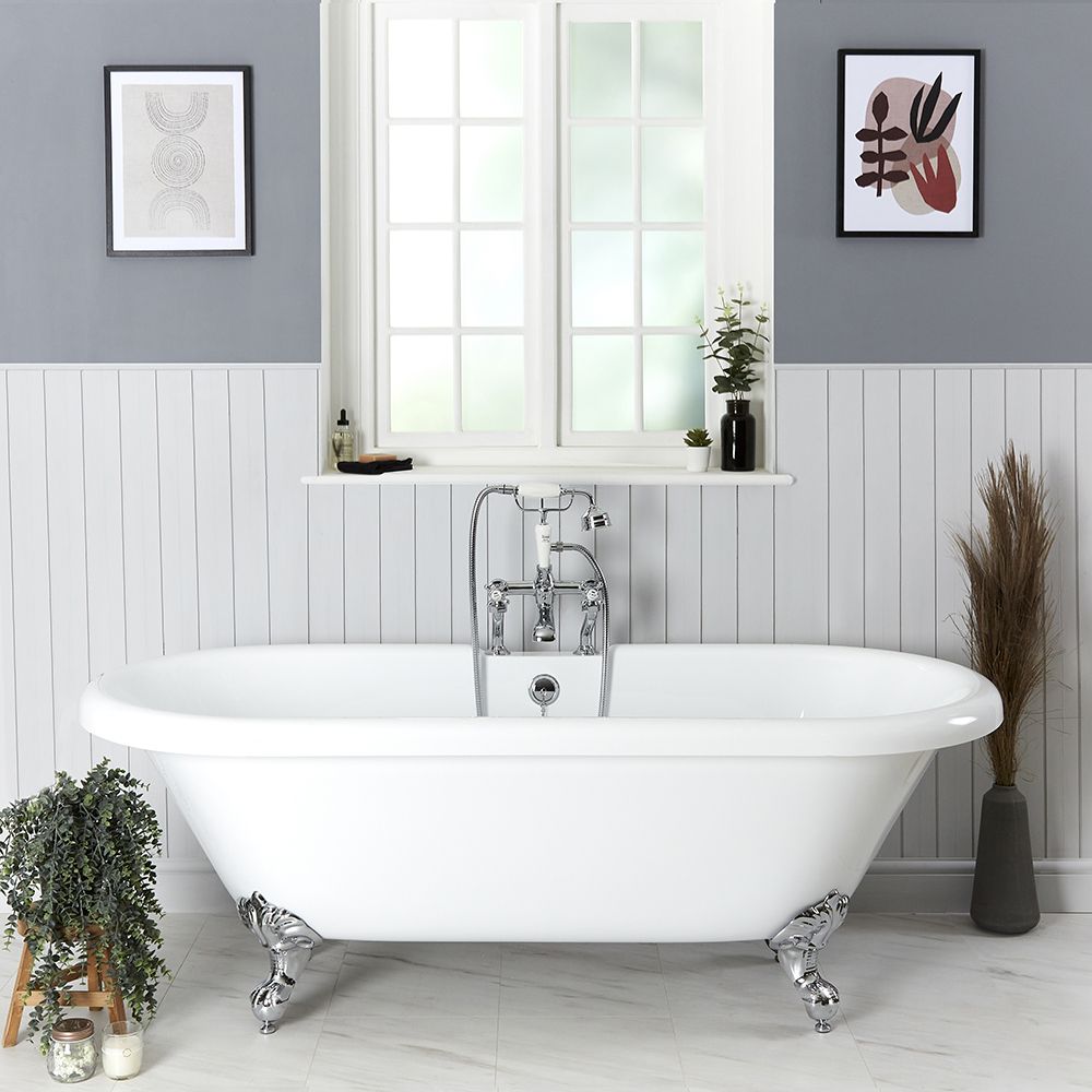 Bañera Exenta Tradicional Blanca con Borde Redondeado - 1795mm x 785mm - Patas Disponibles en una Selección de Acabados - Legend