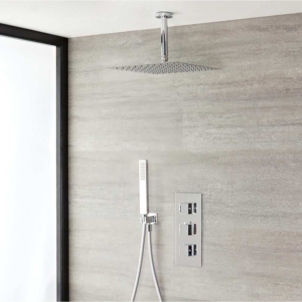 Conjunto de Ducha Termostatico, Alcachofa, Ducha de Mano, Brazo, Soporte y Codo - Kubix